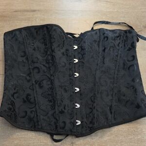 Black Brocade Corset Laced Up in Back XL